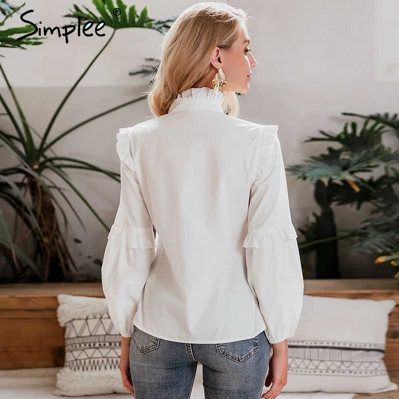  Simplee Elegant white women blouse shirt Sexy solid female top shirt Butterfl sleeve casual work we