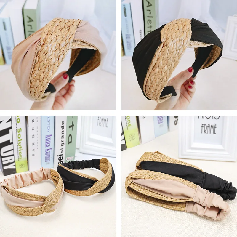 US $145.00 36pcslot DIY Simple Double Colore Splice Raffia Head Bands Fabrics Cross HeadBands Hair Styling Tools Accessory HA1313