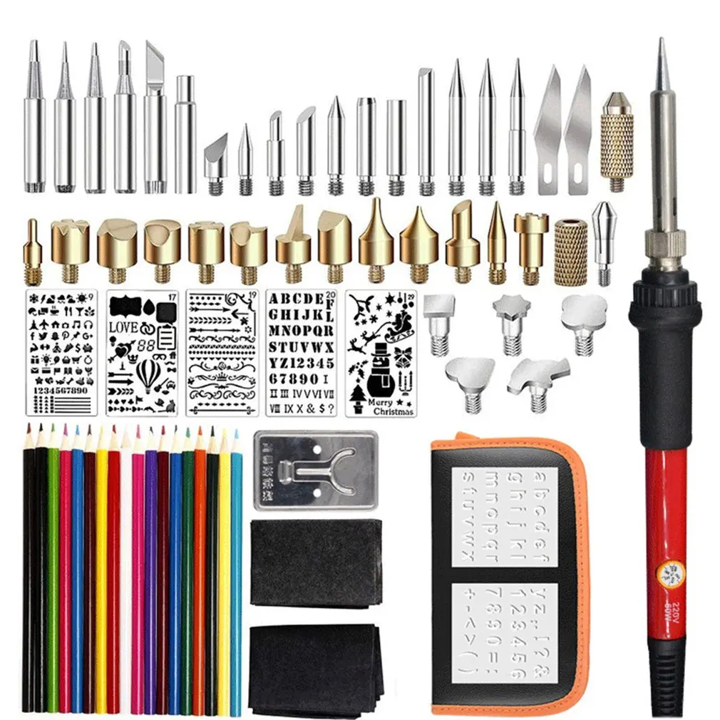 

71PCS 60W Temperature Adjustable Electric Soldering Iron Kit Wood Burning Pen Set Carving Pyrography Tools Welding Heat Pencil