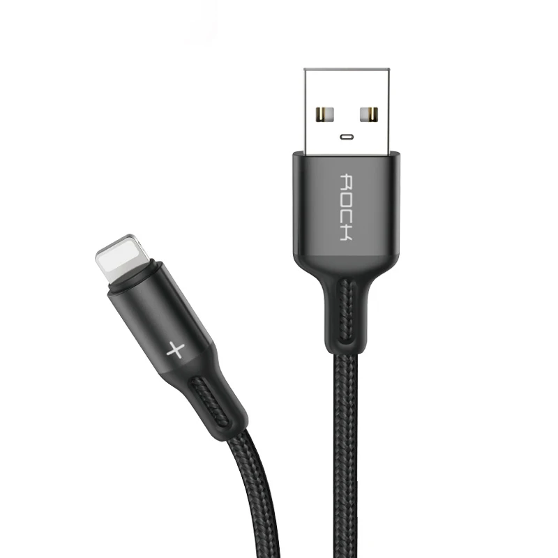 ROCK USB кабель для iPhone 11 x xs 8 7 6 5S 2.4A кабель для зарядки и синхронизации данных для iPhone кабель для iPad кабель ios 13 12 - Цвет: Черный