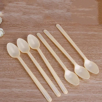

100pcs Thick Disposable Plastic Spoon Long Handle Dessert Spoon Milk Tea Smoothie Spoon Long Ice Spoon