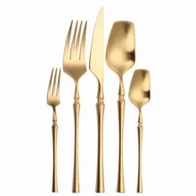 Matte Gold Stainless Steel Cutlery Set Tableware Forks Knives Golden Kitchen Spoons Fork Spoon Dinnerware Golden Cutlery Set