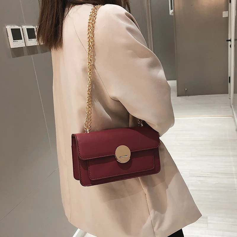 

Simple INS Square Sling Bag Women's 2019 New Style Retro Online Celebrity Small Black Bag Fashion Textured Chain Crossbody Bag