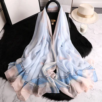 

2020 Luxury Silk Women Scarf Designer Print Chain Beach Scarves Foulard Pashmina Thin Bandana Stole Wrap