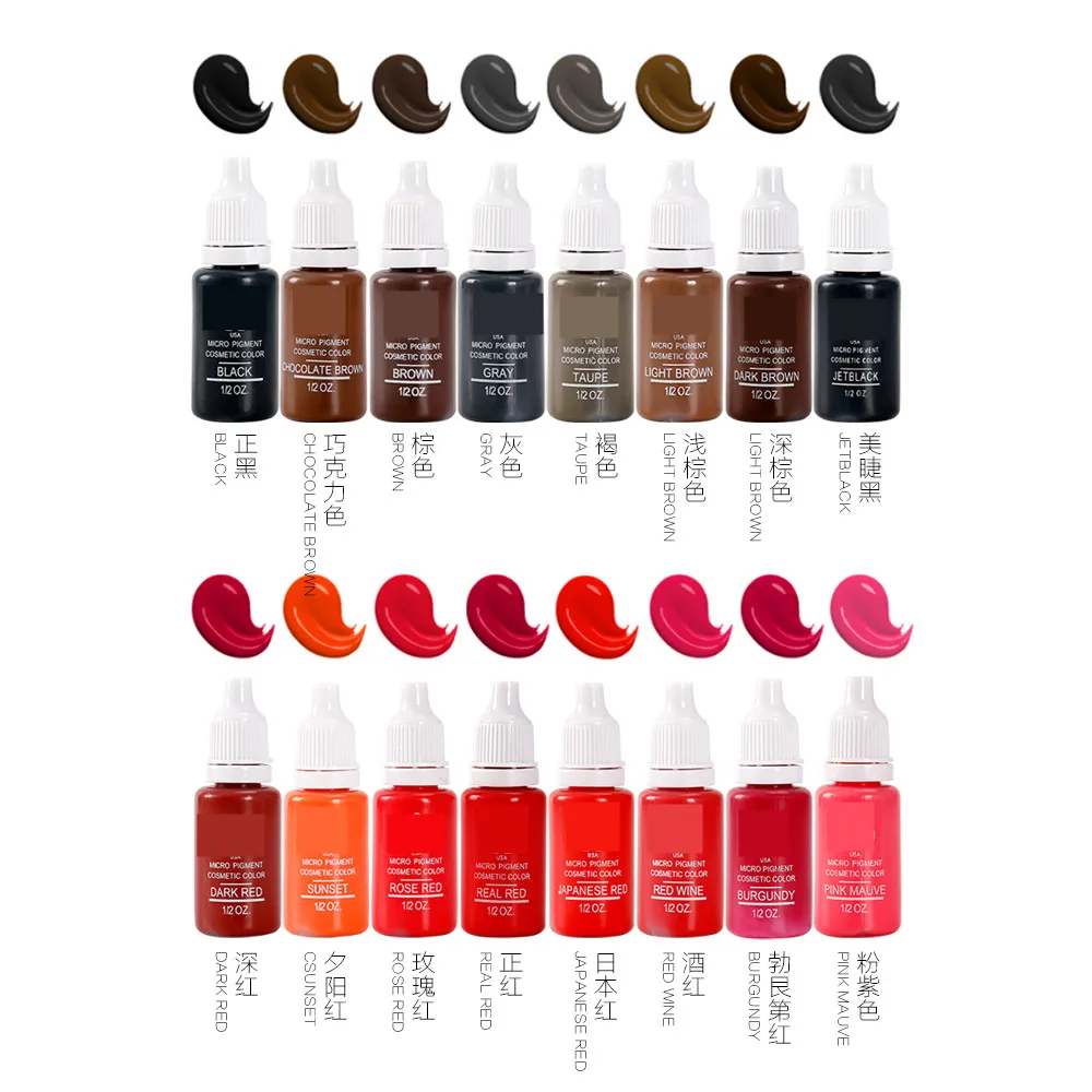 

12piece/lot Professional Tattoo Ink Pigment 15ML 12 Colors for Permanent Eyebrow Lip Makeup Tattoo Machine