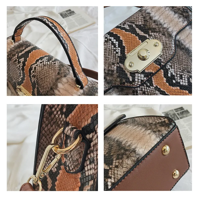  FUNMARDI Vintage Serpentine Shoulder Bag Lock Design Flap Bags Contrast Color Women Bag Snake Retro - 4000109723097