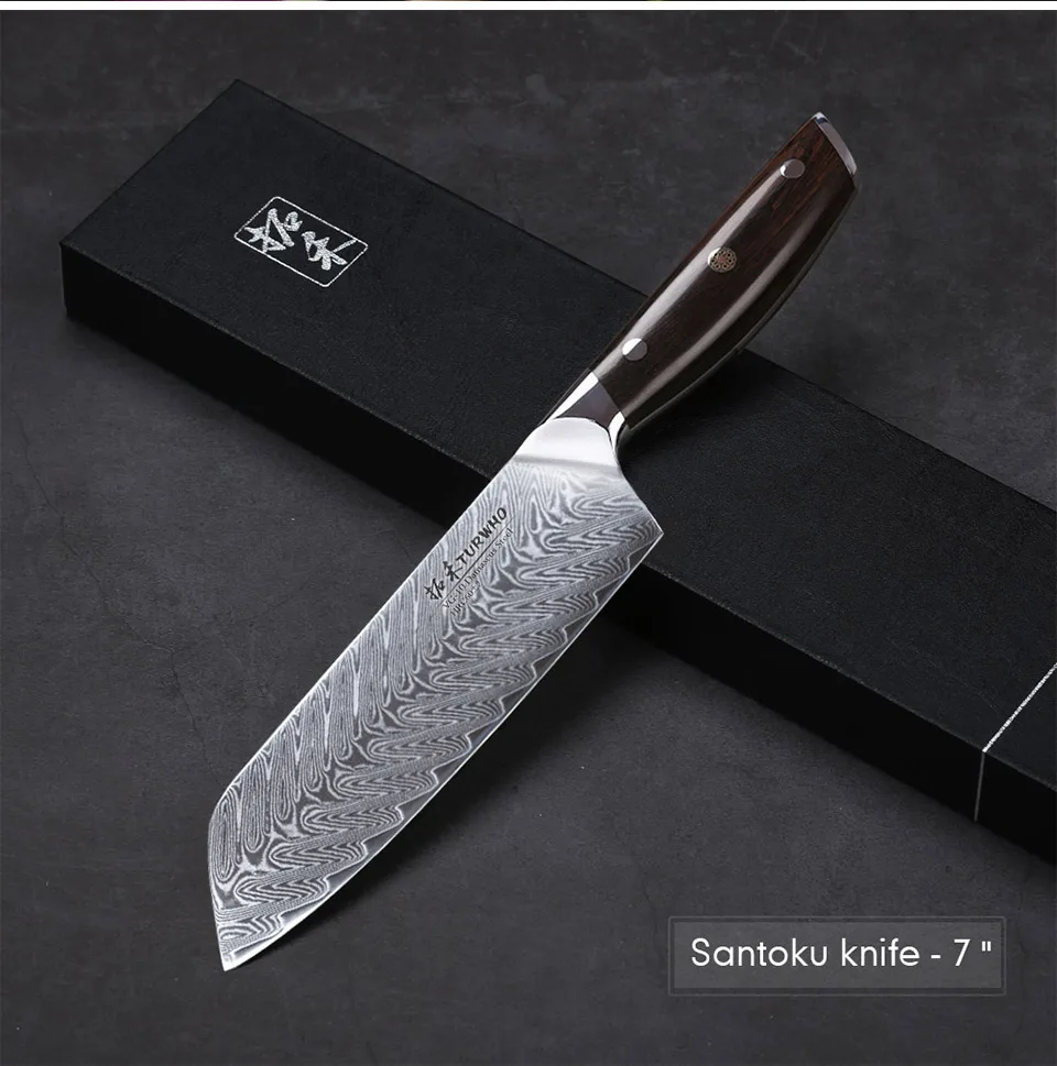 TURWHO 3 шт. набор кухонных ножей профессиональный шеф-повара Santoku универсальный нож японский дамасский стальной нож с красной ручкой сандалового дерева кухонный инструмент
