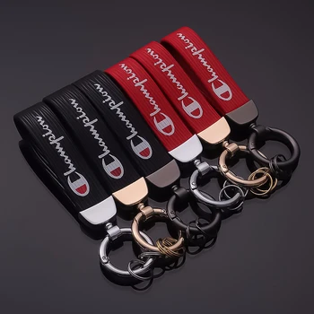 

Car Metal Leather Keychain Champion Keychains Leather Anti-lost Car Couples Auto Waist Key Chain Keyfob Rings Keyholder