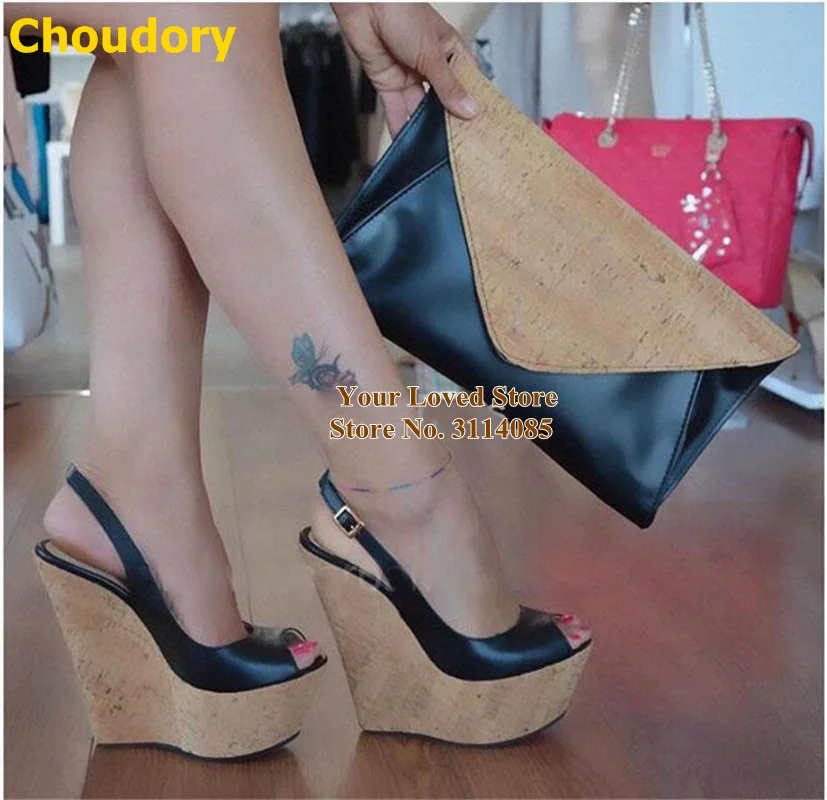 木纹坡跟后绊带鱼嘴单鞋 (3)