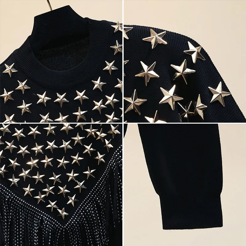 2020 new fashion rock style crewneck black stars