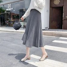Новинка; сезон осень-зима; женская элегантная плиссированная юбка с высокой талией; Повседневная офисная теплая Юбка-миди в винтажном стиле; Falda Mujer