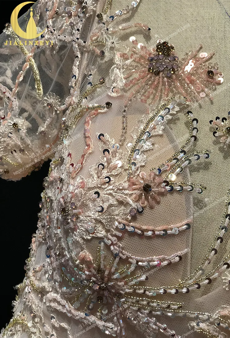 Rine real Pictures роскошное Розовое Кружевное с короткими рукавами бусины Русалка vestido de noiva robe de soiree Арабские Вечерние платья Длинные