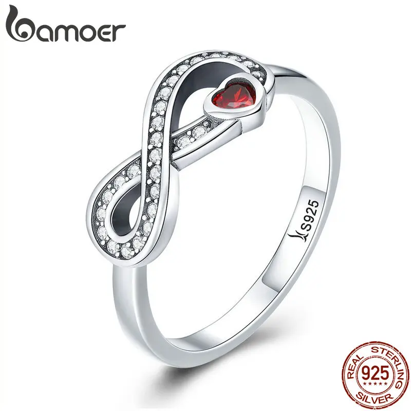 BAMOER, серебро 925 пробы, бесконечность, любовь, навсегда, сердце, прозрачное CZ Кольцо на палец для женщин, свадебное, обручальное, ювелирное изделие SCR415