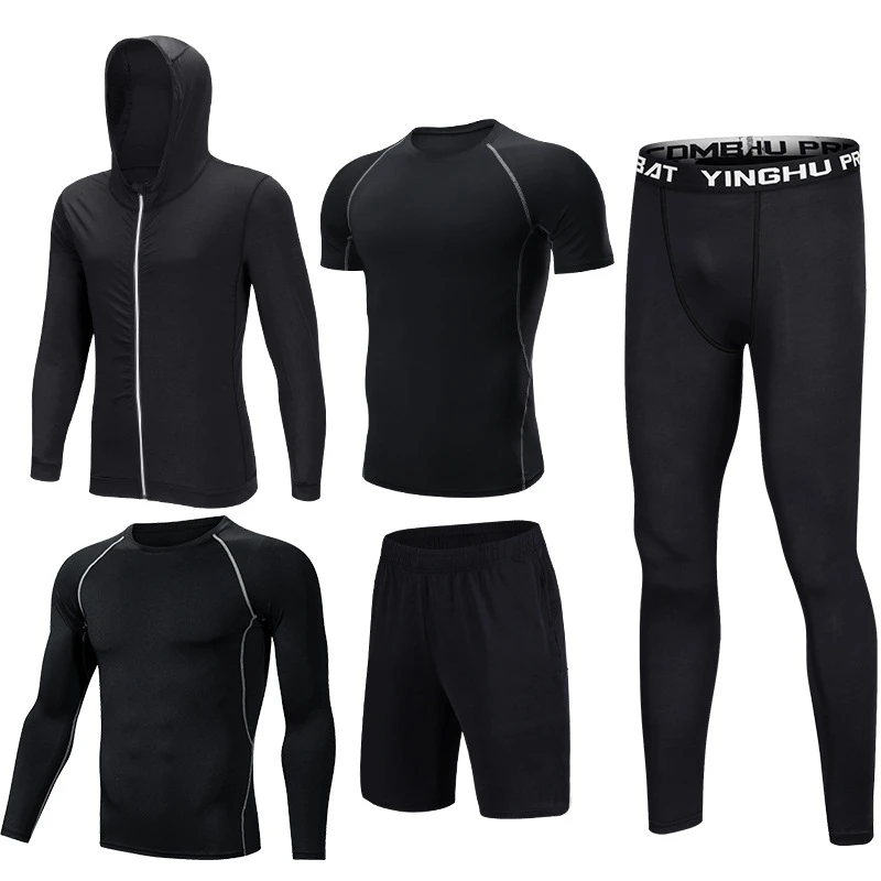 Men's Compression Sport Suits 5pcs/set Quick Dry Running Sets Sports Training Gym Fitness Tracksuits Exercise Workout Tights - Цвет: MKMS5014