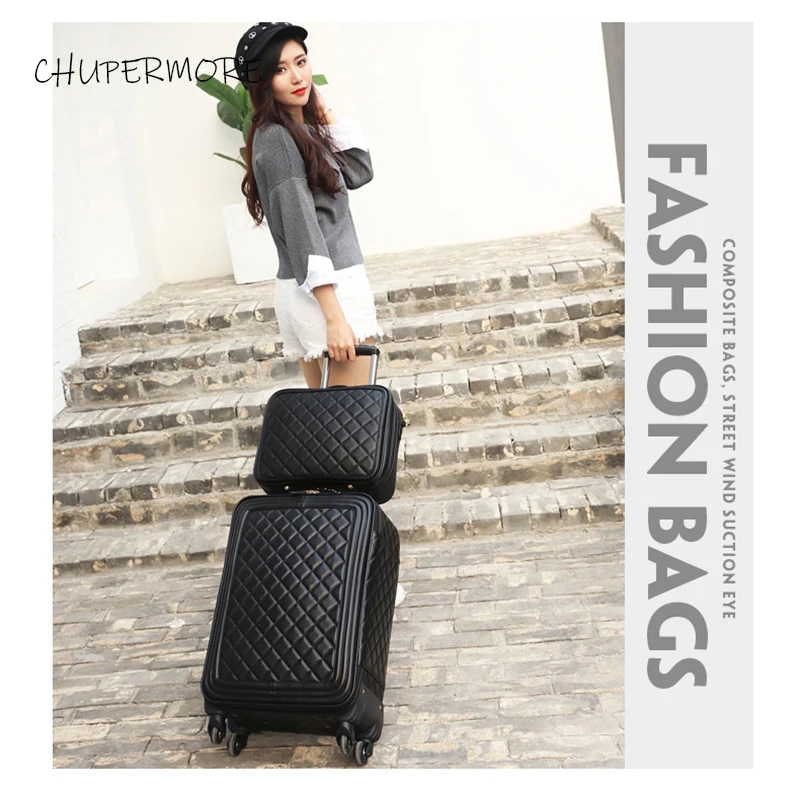 Chupermore high quality PU Leather Rolling Luggage sets Spinner Women Brand password Suitcase Wheels 20 inch Cabin Trolley