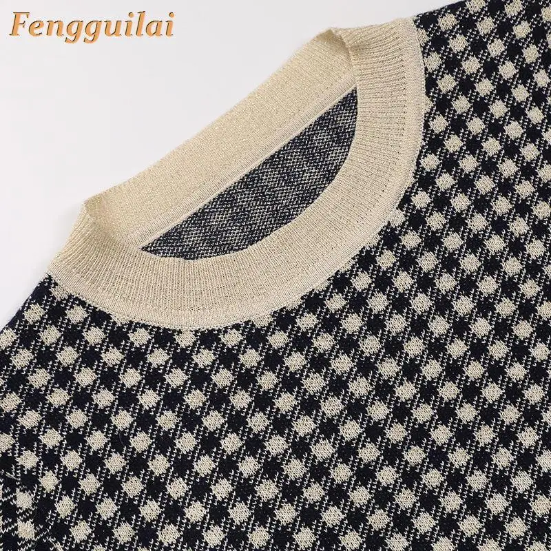 FGL Autumn Winter Women Shoulder Sweaters Knitting Pullover Long Sleeve Blouse Casual Female Blue Plaid Sweater Woman Sweater FGL Autumn Winter Women Shoulder Sweaters Knitting Pullover Long Sleeve Blouse Casual Female Blue Plaid Sweater Woman Sweater