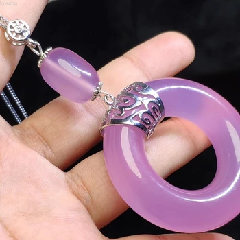 

Koraba Natural Purple Chalcedony Jade Agate Peace Buckle Circle Donut Necklace Silver 925 Jewelry Necklace