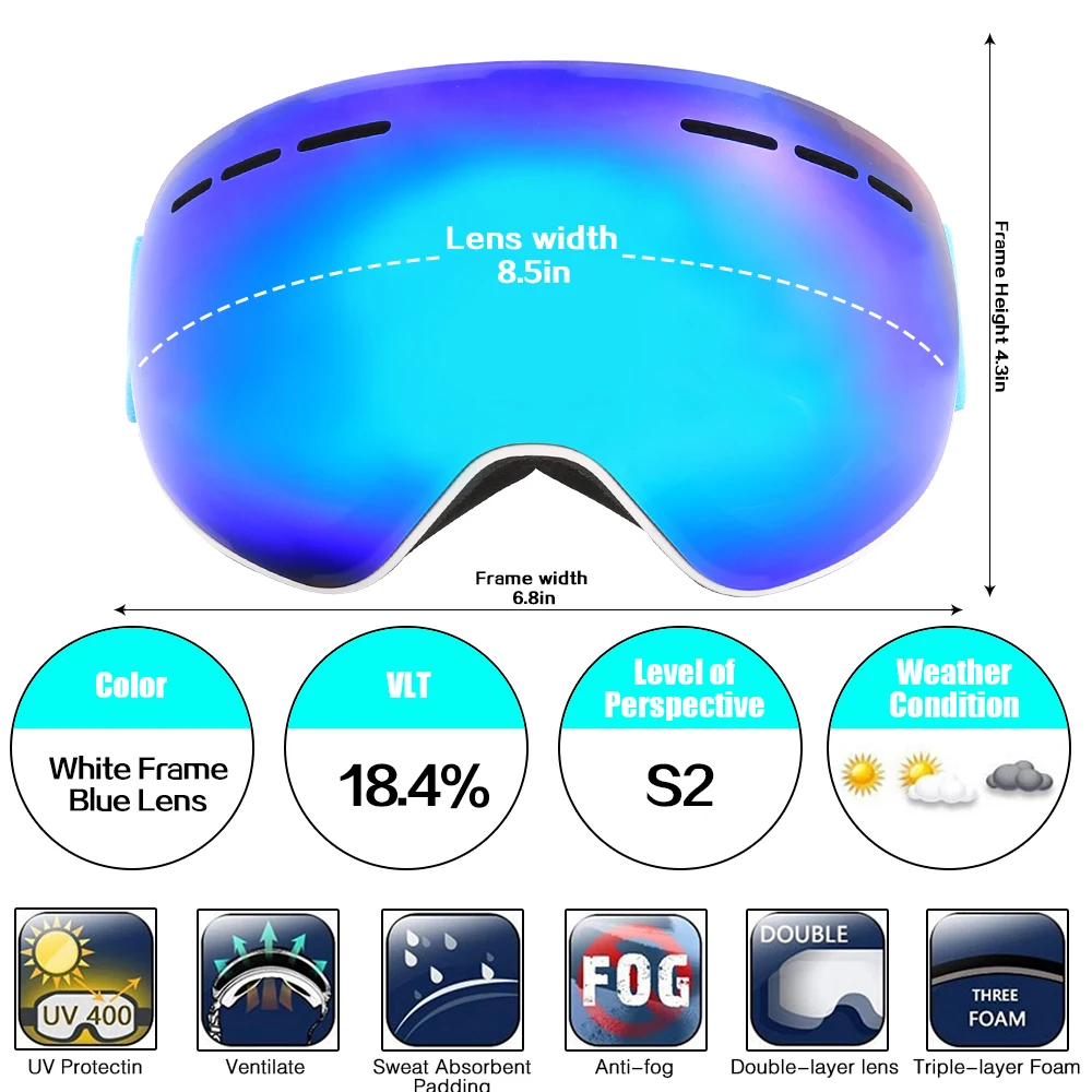Jiepolly лыжные очки с анти-туманными магнитными линзами сферическая Лыжная маска с большим видением очки лыжные очки для катания на коньках для женщин и мужчин - Цвет: white Frame