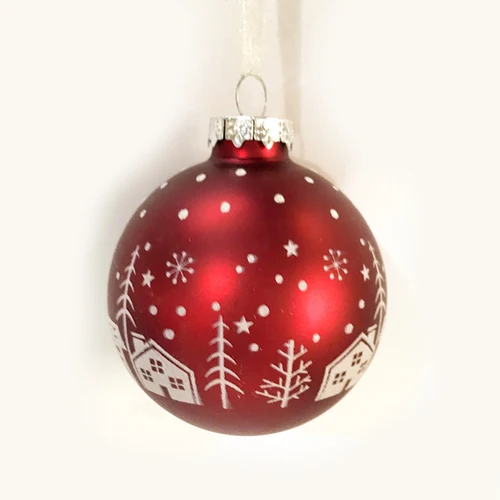 Рождественская елка украшения Стекло Творческий кулон окно подарок внешней торговли 8 см Красный Белый Дом мяч - Цвет: 1