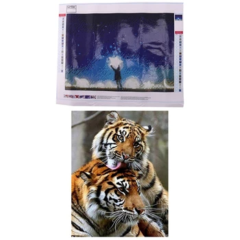 

2 Set Diamond Embroidery Full Diamonding Diamond Painting Cross Stitch-Star Moon Man & Two Tigers