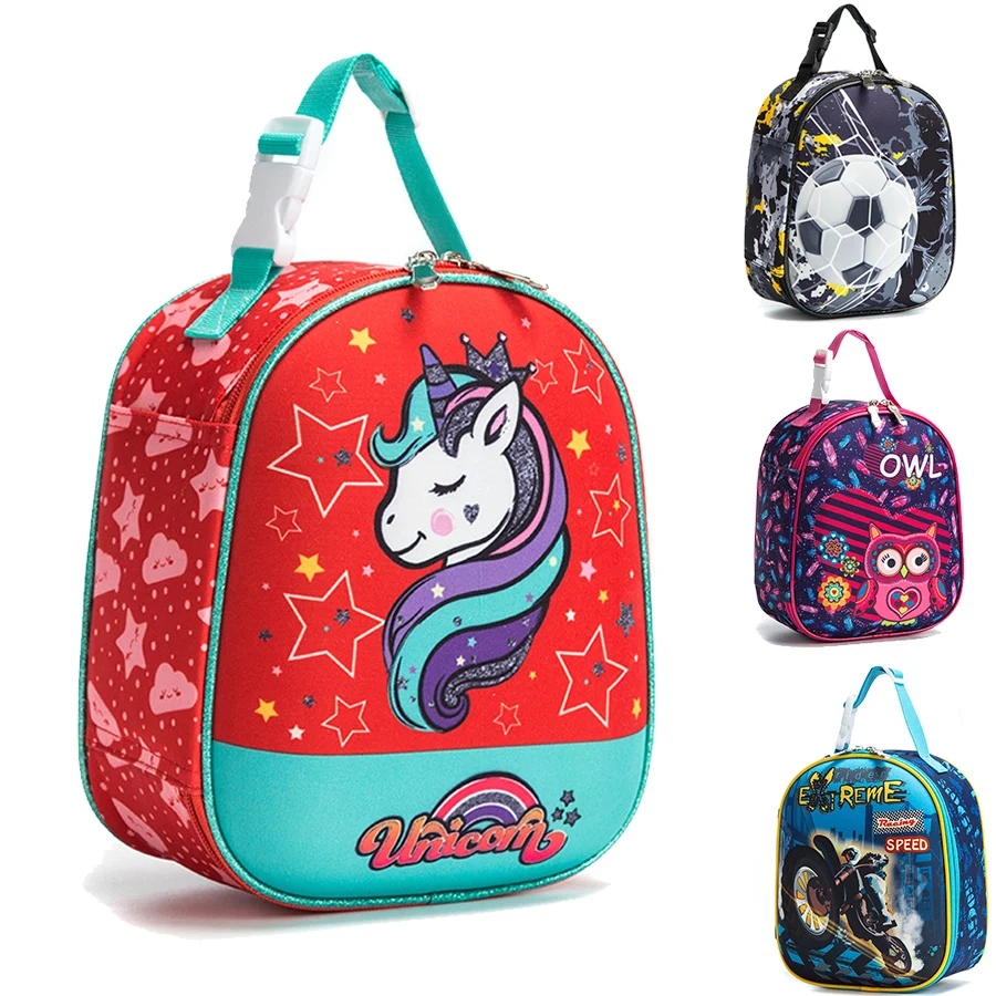 Impressão dos Desenhos Bolsas de Almoço Bolsa de Leite Lancheira para Crianças Animados Crianças Isoladas Unicórnio Thermo Alimentos Manter Frutas Térmica Escola