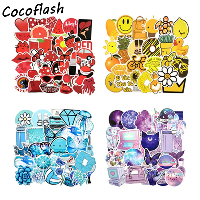 50Pcs Blue/Pink/Yellow Cartoon Luggage Laptop Suitcase Stickers Notebook Decals 