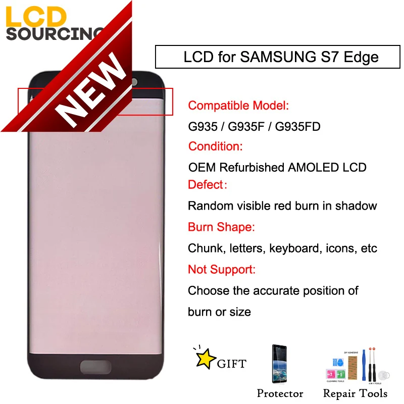 

AMOLED LCD For Samsung Galaxy S7 Edge G935 G935F G935FD Display LCD Touch Screen Digitizer Assembly Red Burn No / With Frame