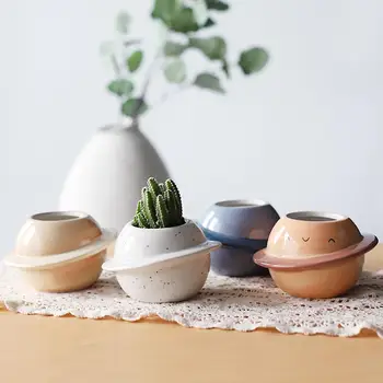 

Flower Pot Mini Planet Shape Ceramic Succulent Bonsai Desktop Balcony Yard Decor