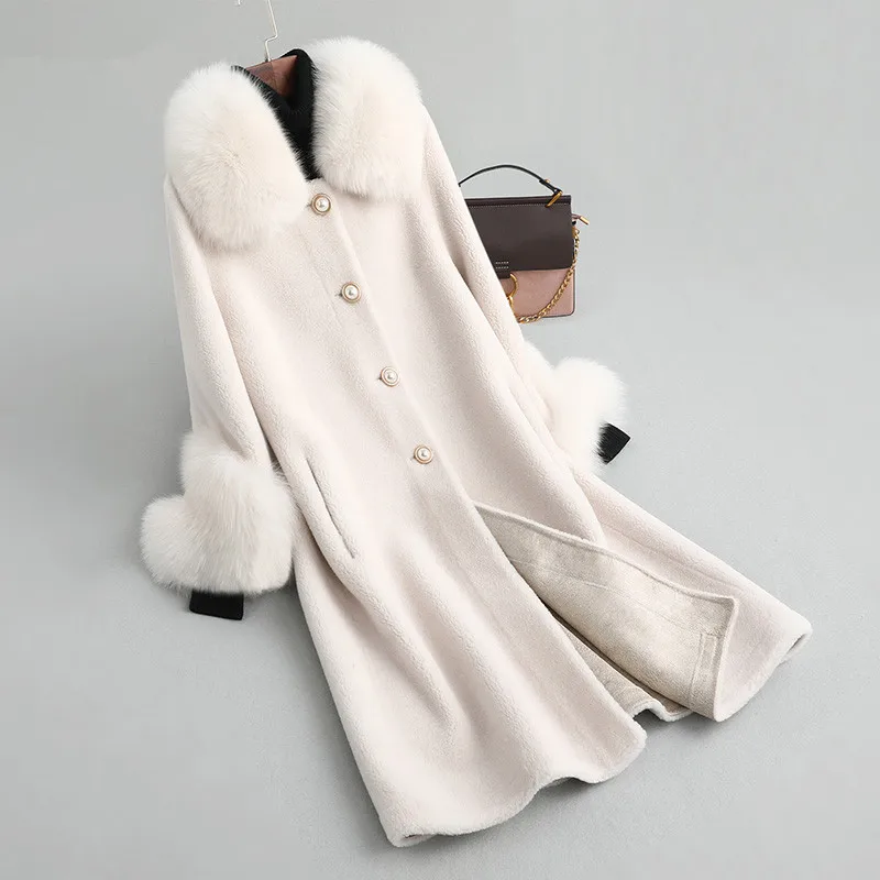 

Fur Real Coat Female Jacket Winter Jacket Women Fox Fur Collar 100% Wool Coats Sheep Shearling Fur Korean Jackets MY3515 s s