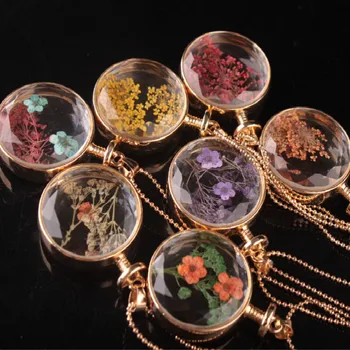 

2019 Fashion Handmade True Dried Flower Perfume Bottle Clear Glass Pendant Necklace Charm Gold Chain Women Jewelry Necklace