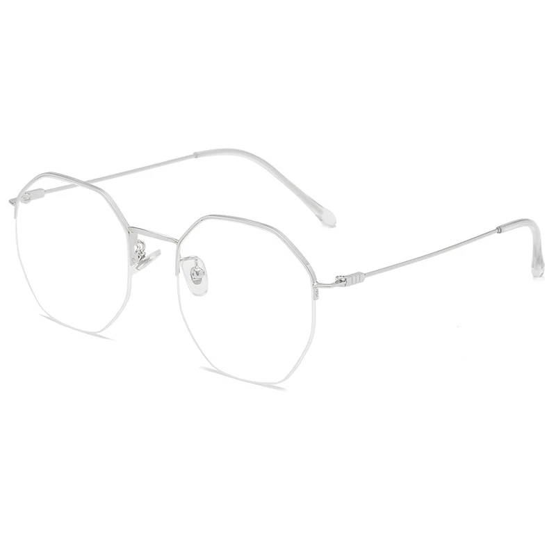 Silver Seemfly Man Women Anti-Blue Light Polygonal half-frame glasses Retro Glasses Net Red with Harajuku Can Match Myopia Glasses - Цвет оправы: Silver