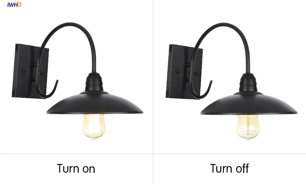 IWHD American Country Retro LED Wall Lights For Home Lighting Black Metal Bathroom Mirror Stair Light Glass Vintage Wall Lamp