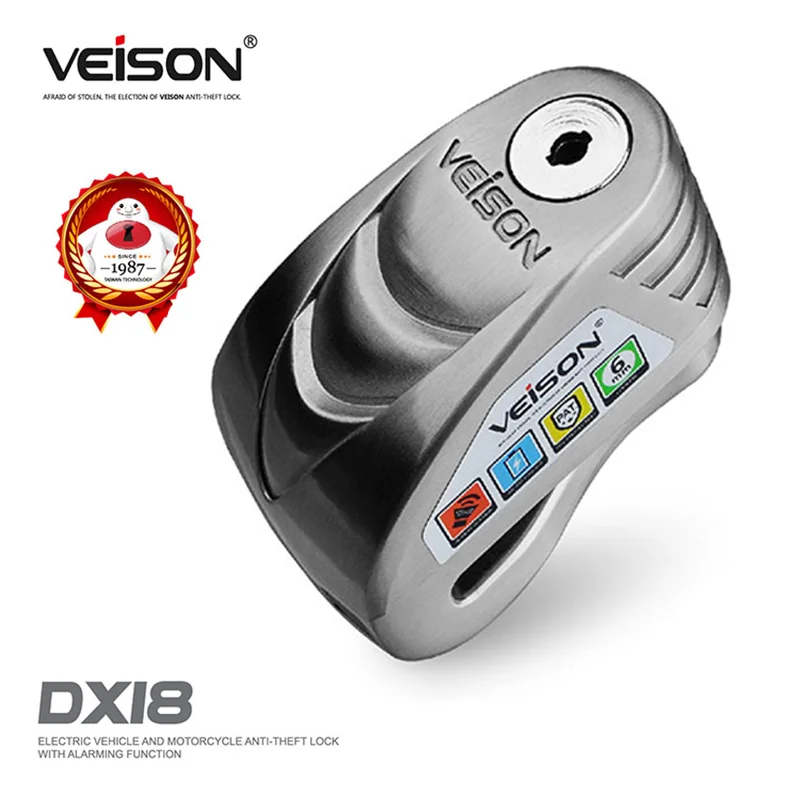 DX18-Silver VEISON moto rcycle водонепроницаемый мотоциклетный замок с сигнализацией, металлический дисковый замок для мотоцикла rbike, защита от кражи, тормоз, Alarma, замок для скутера - Цвет: DX18-Silver