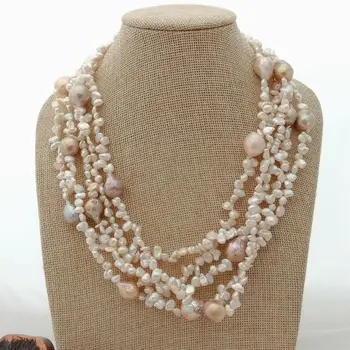 

20'' 5 Rows White Purple Keshi Pearl Necklace