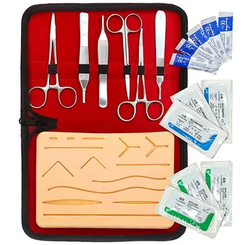 

17 in 1 Skin Suture Training Kit Operate Suture Practice Training Silicone Pad Needle Scissors Tool Kit