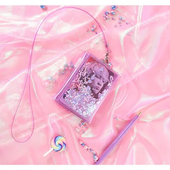 

Fashion Hot Sales Transparent Glitter Wallet Card Holder Shiny Coin Purse with Lanyard for Women Girl Outdoor Travel hh88