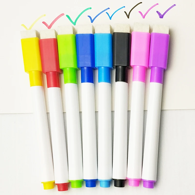 8 Pcs/lot Colorful Black School Classroom Whiteboard Pen Dry White Board Markers Built In Eraser Student Children's Drawing Pen velvet necklace bracelet display board black chain pendant plate jewelry organizer stand holder for women
