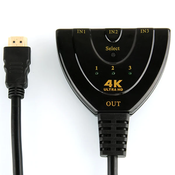 HDMI переключатель/коммутатор 3 порта 3x1 v1.4 Pigtail Интеллектуальный Авто с одним фиксированным HDMI кабелем sup порт 1080p 4k x 2k