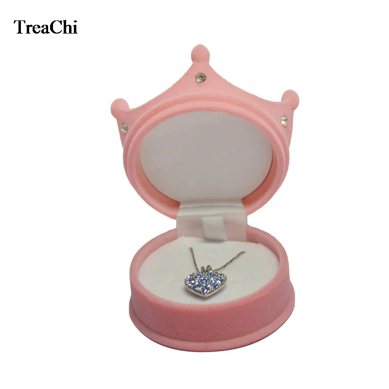 Wholesale 10pcs/lot Velvet Ring Display Case Princess Crown Shaped Earrings Storage Container Little Girl Necklace Ring Gift Box
