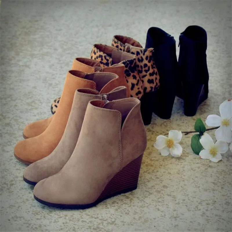 Botas de invierno de leopardo botas de tobillo de encaje calzado de plataforma tacones altos cunanas zapatos de mujer