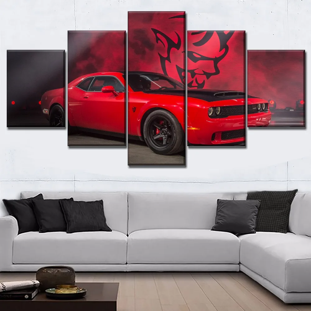 Современная Картина на холсте украшение для дома красный автомобиль Dodge Challenger