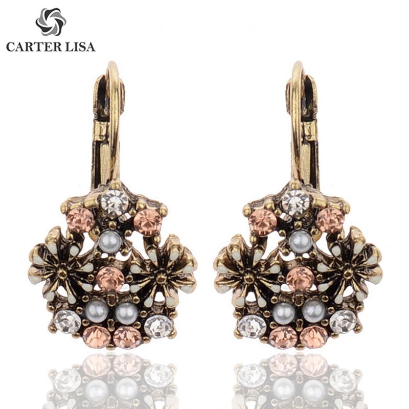 CARTER LISA Women Boho Ethnic Flower Cluster Colorful Rhinestone Drop Dangle Earrings For Jewelry accesorios mujer | Украшения и