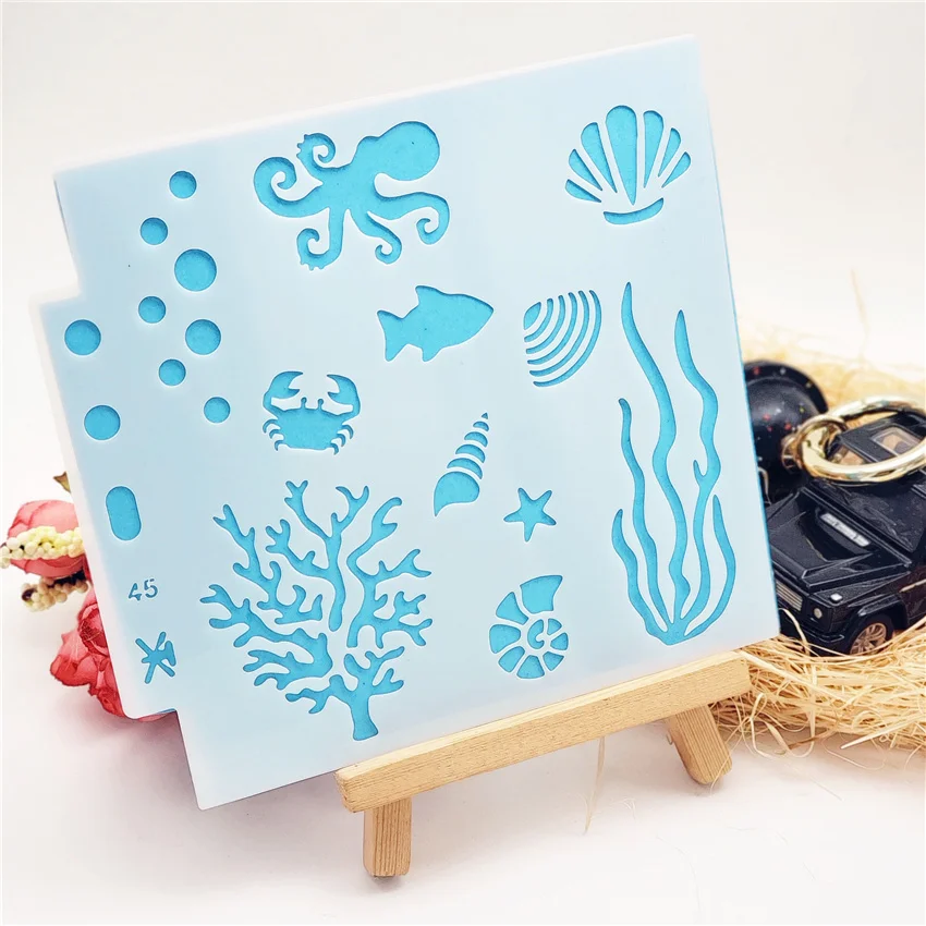 13*14 undersea Cover templat scrapbook stencils spray plastic mold shield DIY cake hollow Embellishment printing lace ruler |