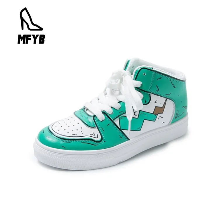 

MFYB Women's flat shoes 2019 autumn new comfortable flat bottom high shoes casual round head front tie student shoes