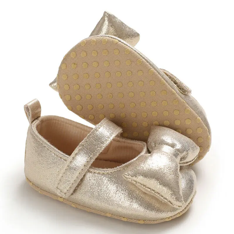 Новинка; мягкая детская обувь принцессы для маленьких девочек; Кожаные Мокасины; нескользящие ползунки - Цвет: Золотой