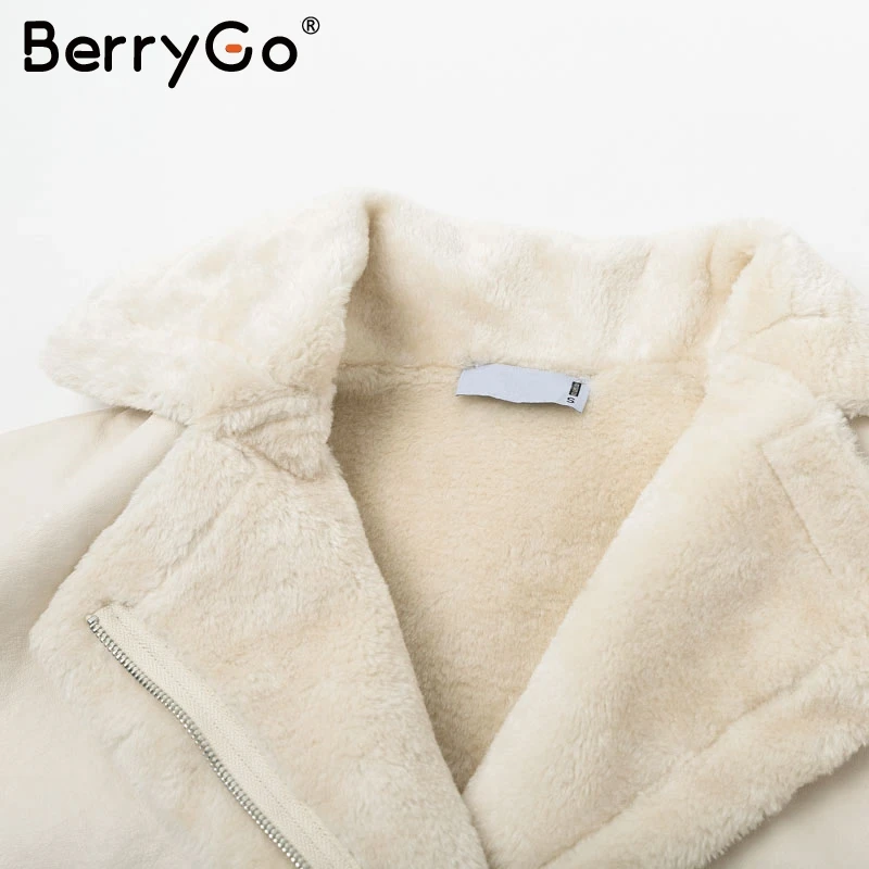 BerryGo повседневное лоскутное искусственное меховое теплое мягкое Женское пальто зимнее плюшевое кожаное пальто на молнии женская верхняя одежда с карманами женские куртки