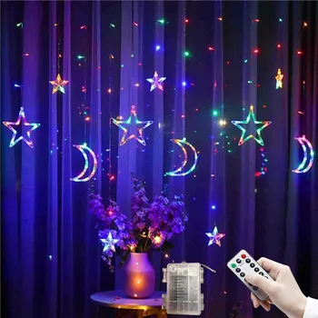 

3.5M LED Star Moon Curtain Lights Christmas Garlands String Fairy Lights Outdoor For Home Wedding Holiday Party New Year Decor