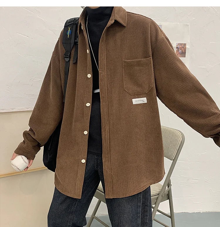 

ZOGAA Men's jacket cotton corduroy long-sleeved cardigan lapel single-breasted blouse suitable for streetwear for young people