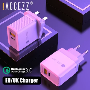 

!ACCEZZ 18W Quick Charge 3.0 USB Charger Type C PD Fast Charging QC4.0 QC3.0 For iPhone 11 X XR Huawei Samsung EU UK USB Charge