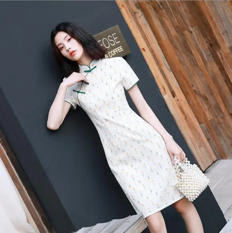2 Летние элегантные китайские платья женские принты с цветами cheongsam сексуальное платье Ципао с разрезом длиной до колена Дамская ткань плюс размер XXXL - Цвет: 2